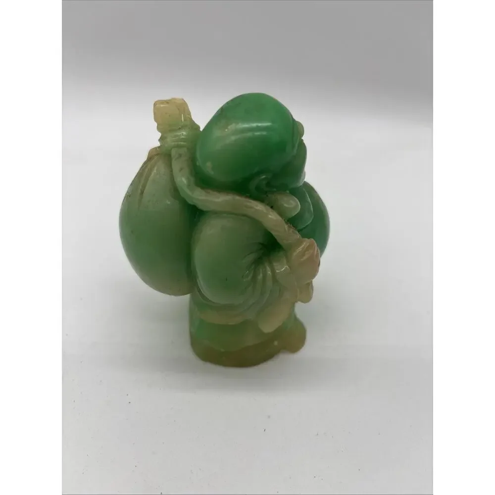 Jade Green Colored Resin Wealth Happy Buddha Statue 3.5